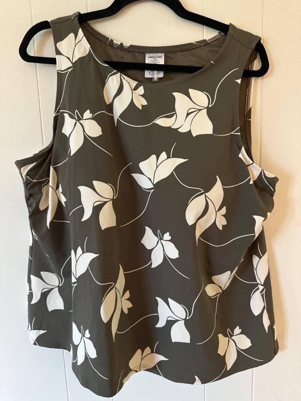 Lands End Womens Floral Tankini Swim Top 20W Nylon/Spandex Brown/White